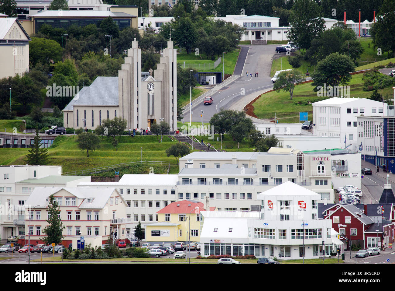 View of Akureyri from cruise ship Stock Photo