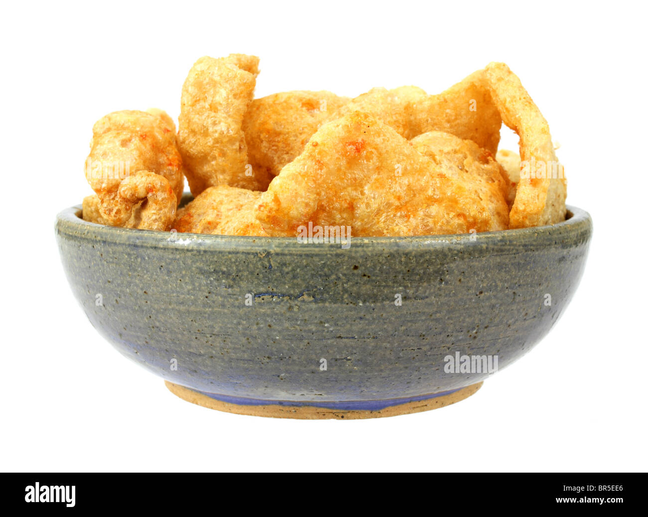 Bowl full of barbecue seasoned pork rinds Stock Photo Alamy
