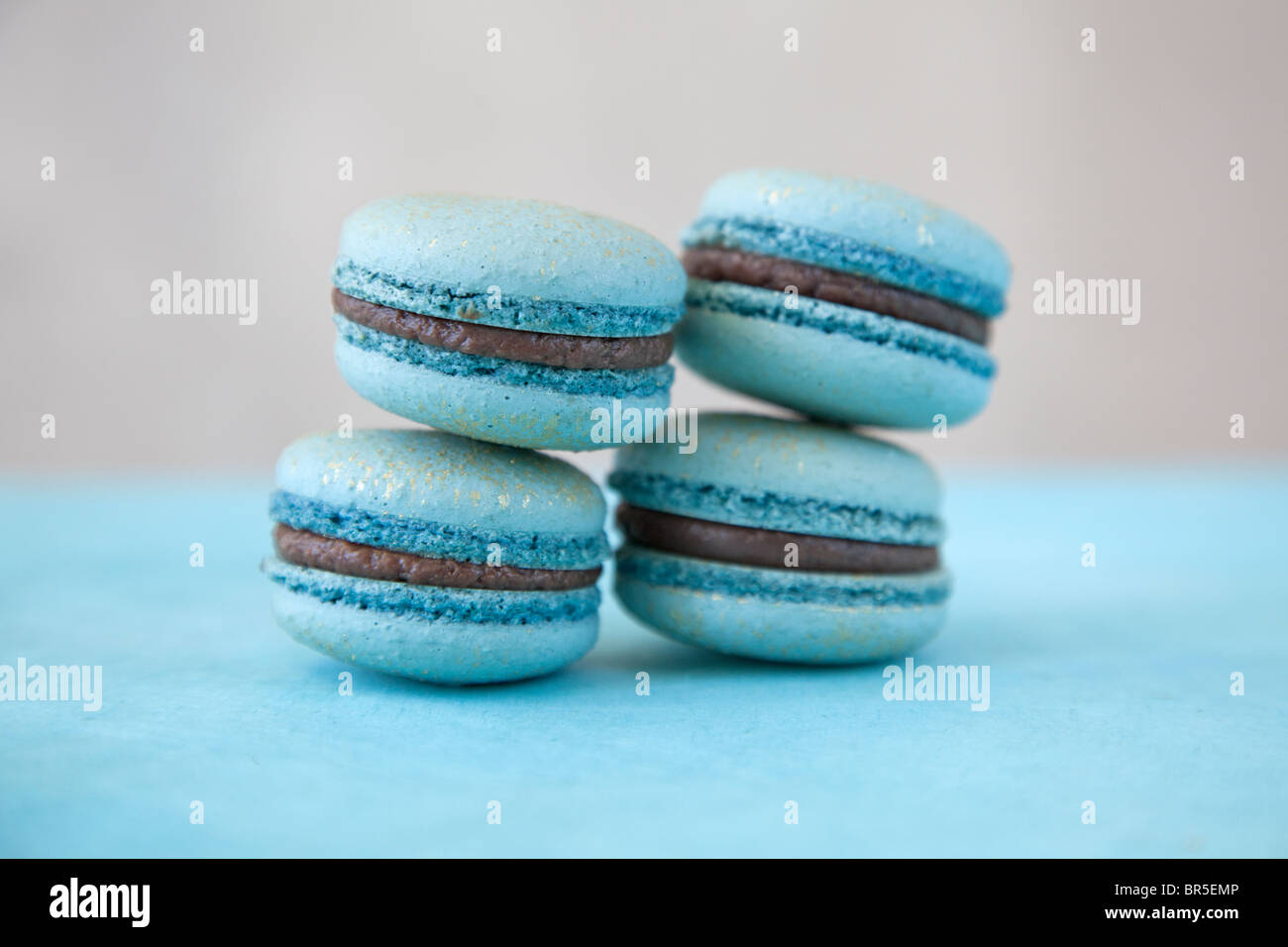 blue macaroon cookies Stock Photo