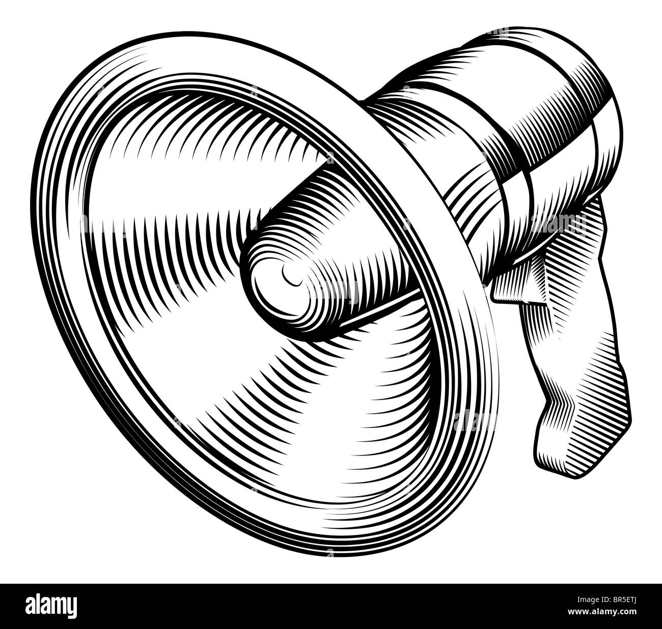 a black and white illustration of a megaphone Stock Photo Alamy