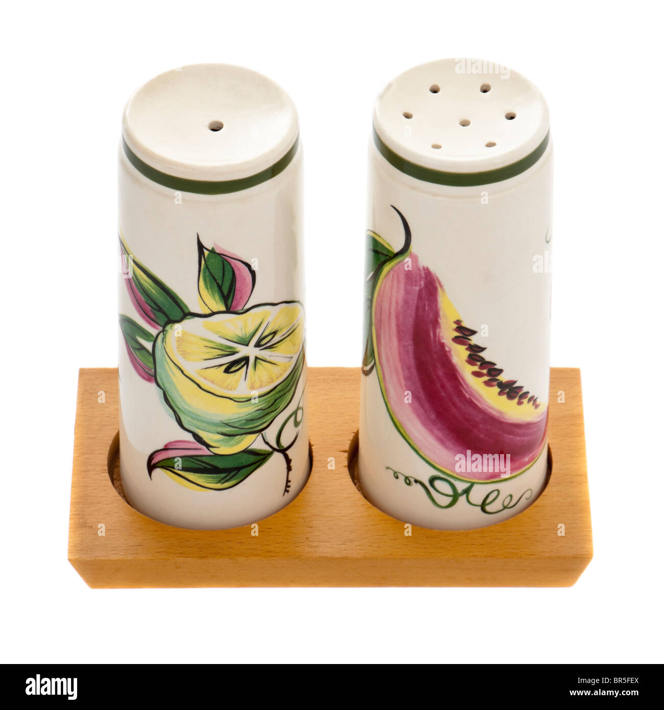 Vintage Palissy Caribbean-themed salt and pepper pots Stock Photo