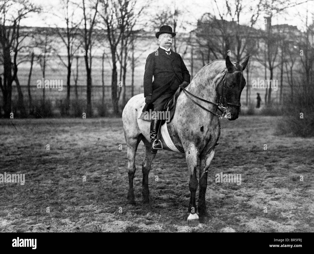 Historic photograph, old man riding a horse, around 1910 Stock Photo