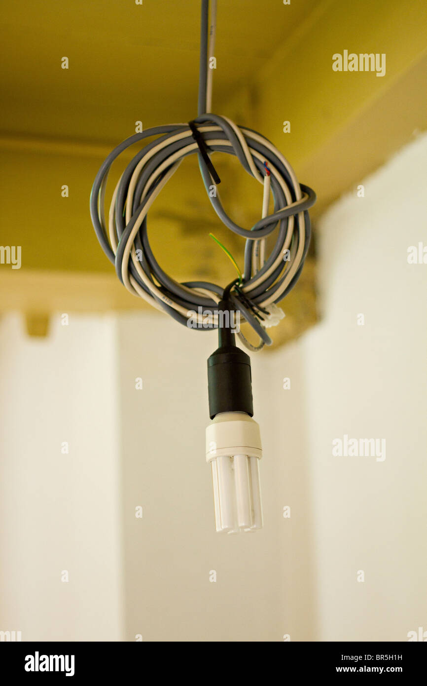 Exposed Cabling for energy saving light bulb Stock Photo