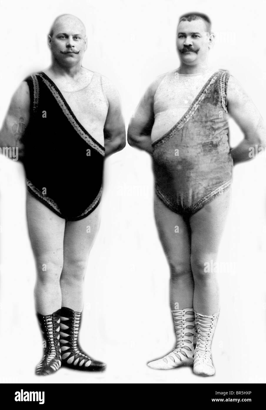 Historic photograph, two wrestlers, around 1910 Stock Photo