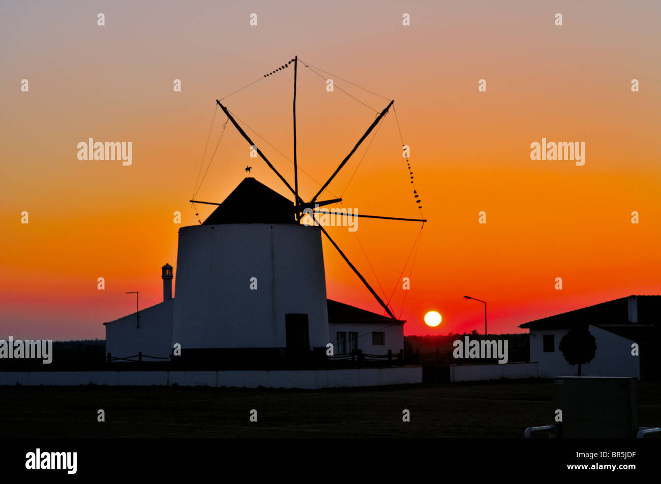 Portugal, Alentejo: Sundown at the windmill of Castro Verde Stock Photo