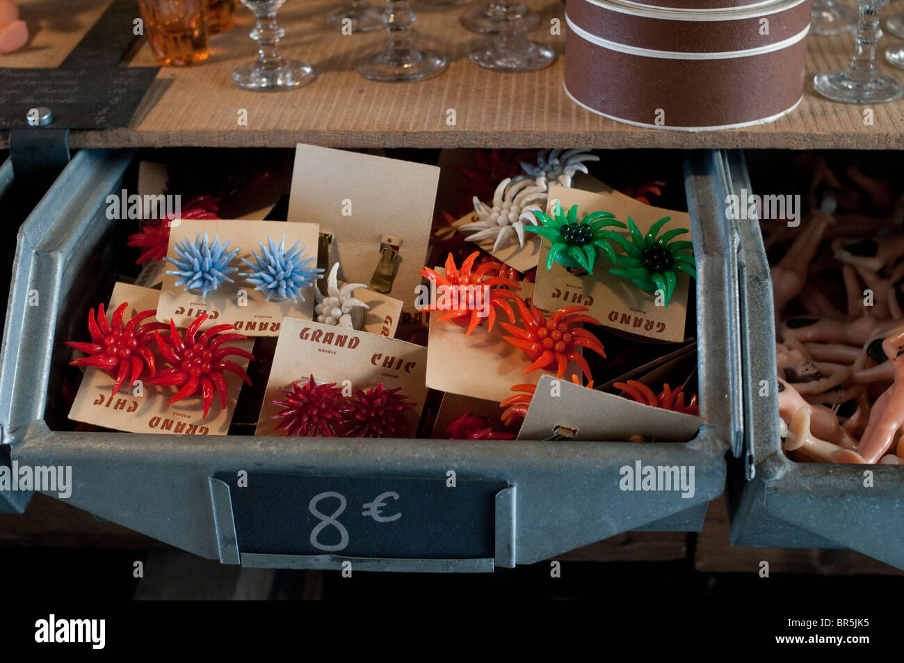 a blue drawer at a flea market stand in Paris France Stock Photo Alamy