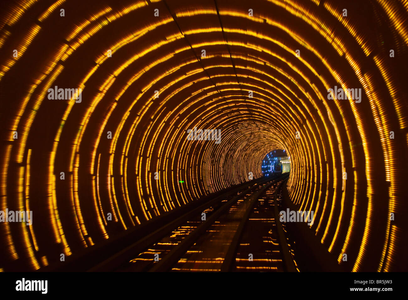 Underground tunnel lights across Huangpu River, Shanghai, China Stock