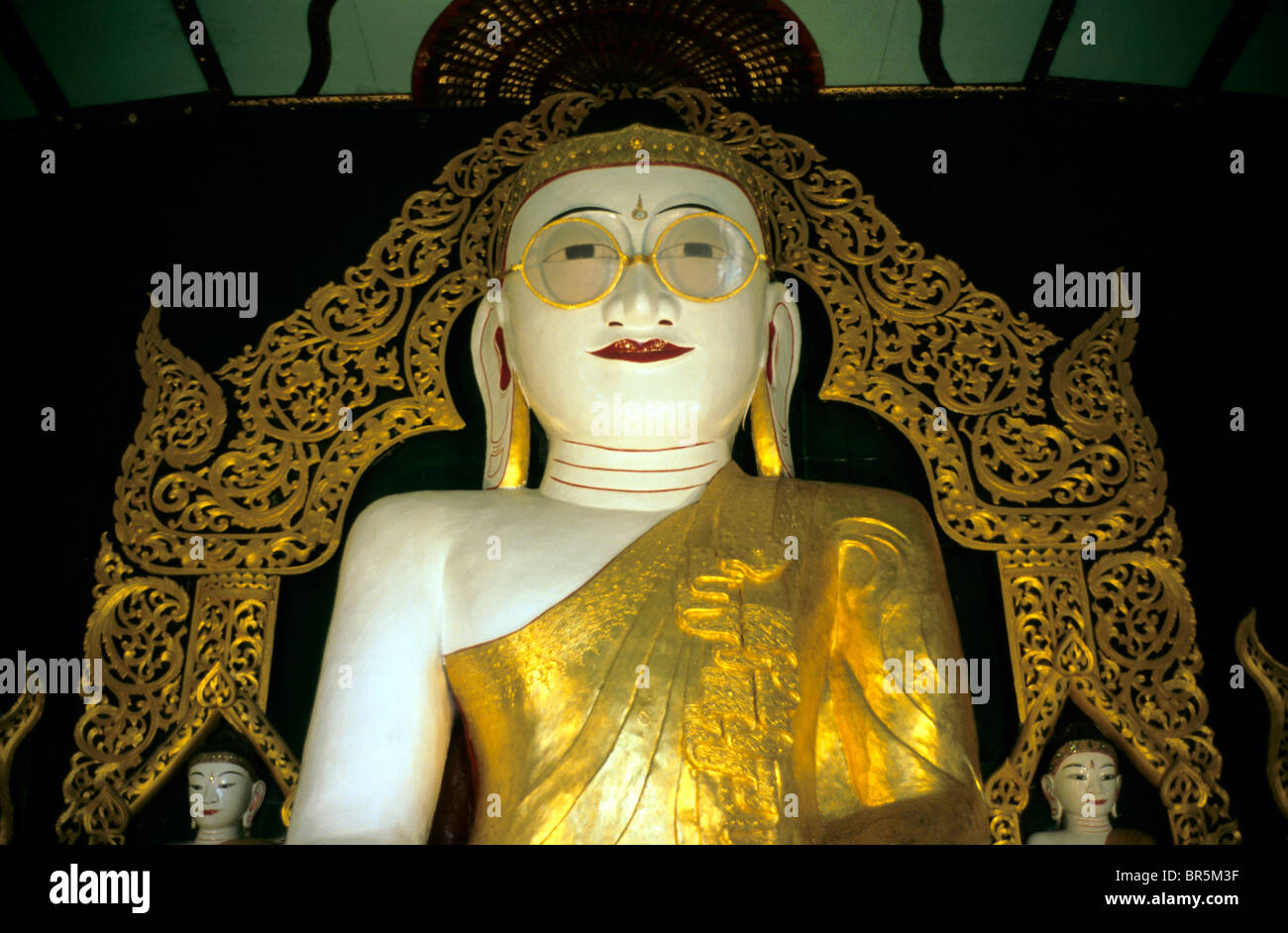 Only world-wide Buddha statue wearing glasses, Shwemyetma Pagoda, Burma, Myanmar, Asia Stock Photo