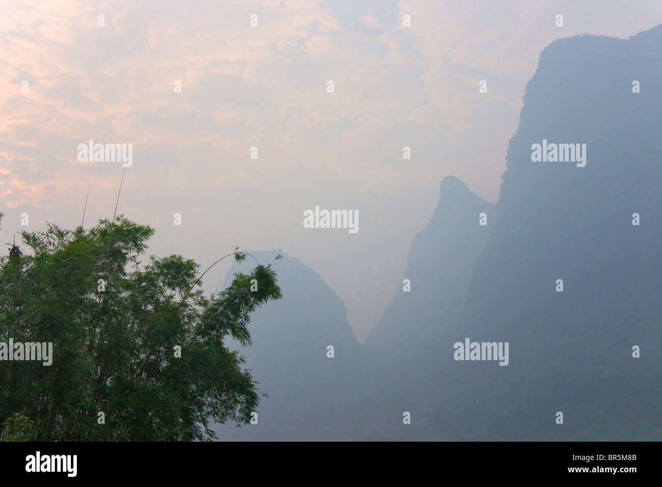 Karst hills in Li River area,Yangshuo, Guangxi, China Stock Photo