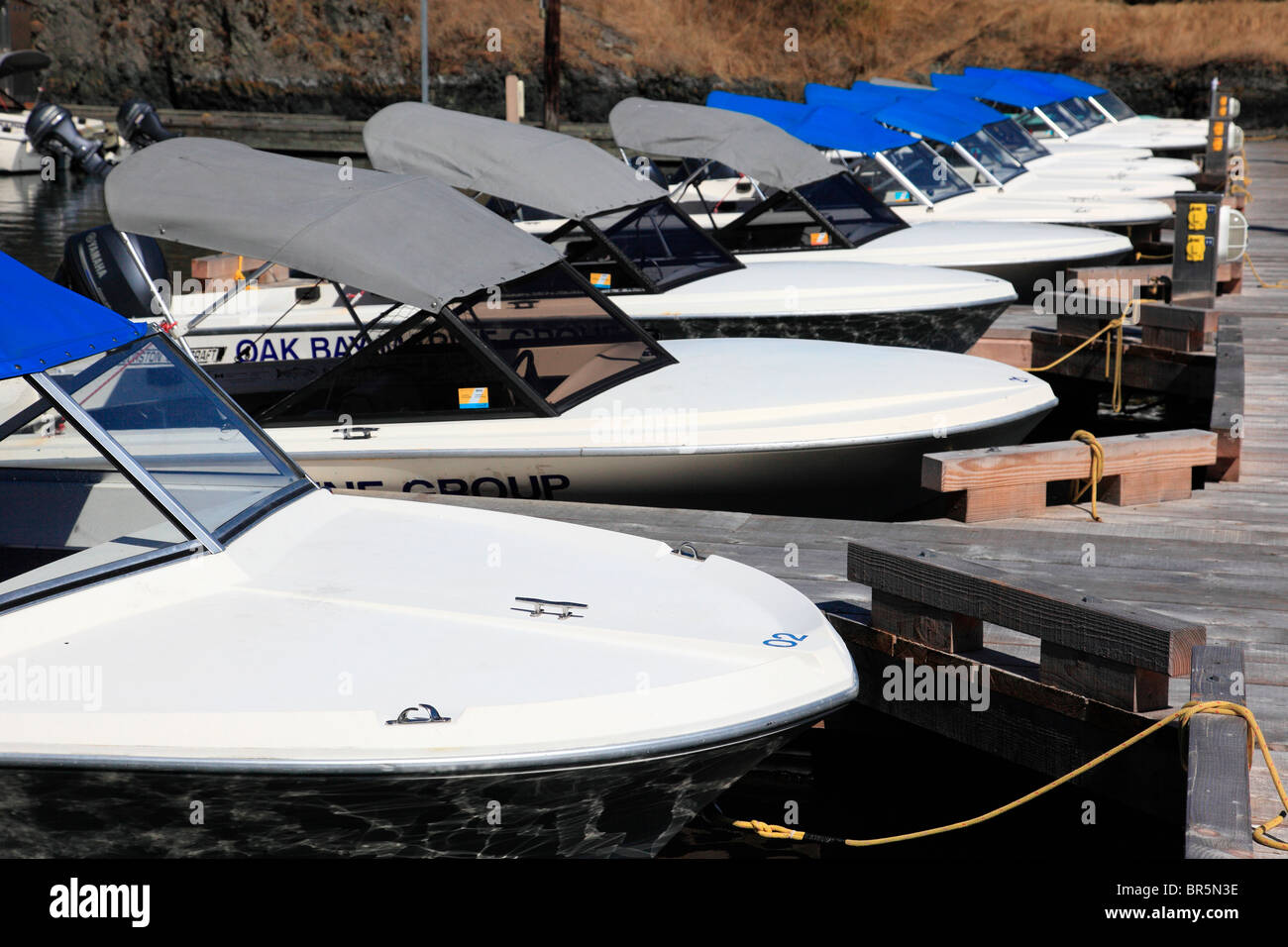 Rental power boats Stock Photo