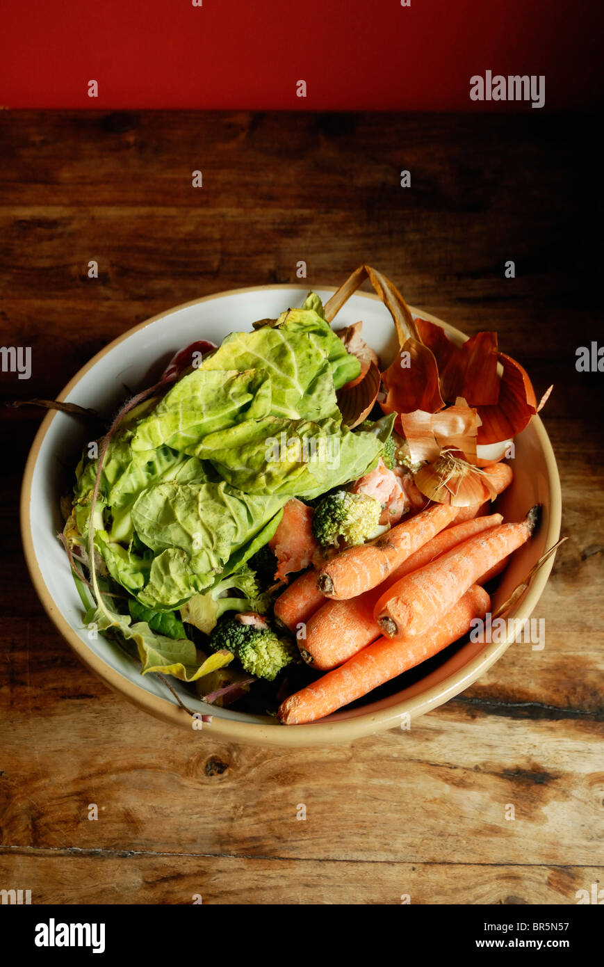 A bowl of waste vegetables set aside for composting. Stock Photo