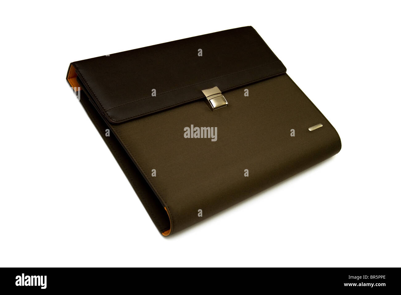 Сlosed brown portfolio case, isolated on white Stock Photo Alamy