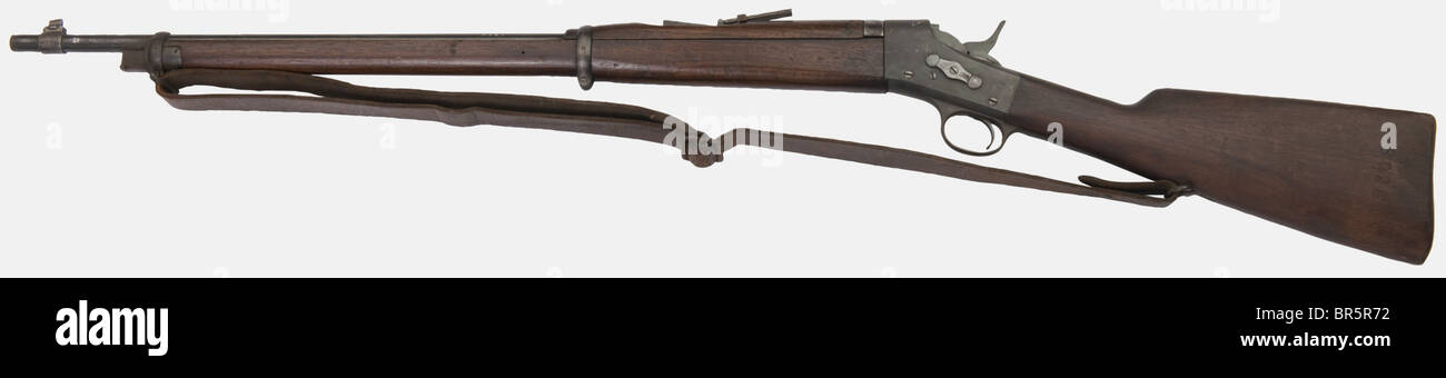 A Remington Rolling Block rifle M 1901/14, calibre 8mm Lebel (8 x 50r),  serial number B308, matching stock. Reblued, recoloured sight, with its  original sling and bayonet number J44562 without scabbard. historic,