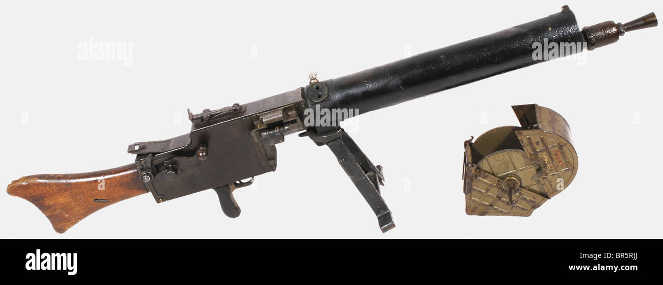 A German light-machine gun pattern 08/15, calibre 7,92 x 57, serial number  4466. Corroded and pitted, rust holes in the water jacket and repainted in  black. With a first pattern bipod impossible