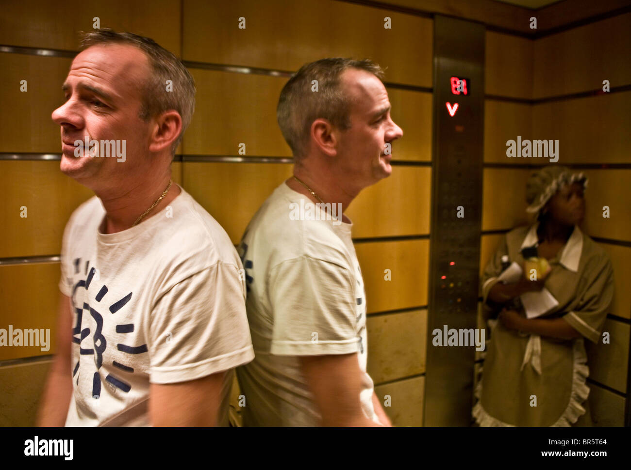 Fatboy Slim in a hotel lift during a tour in Johannesburg, South Africa ...