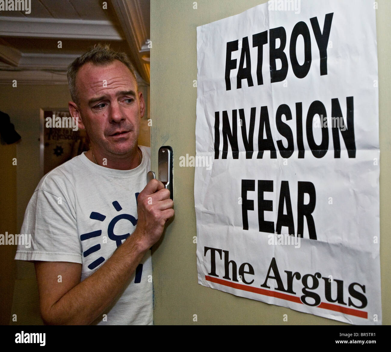 Fatboy Slim backstage at Brighton beach for the Big Beach Boutique on 27th September 2008. Stock Photo