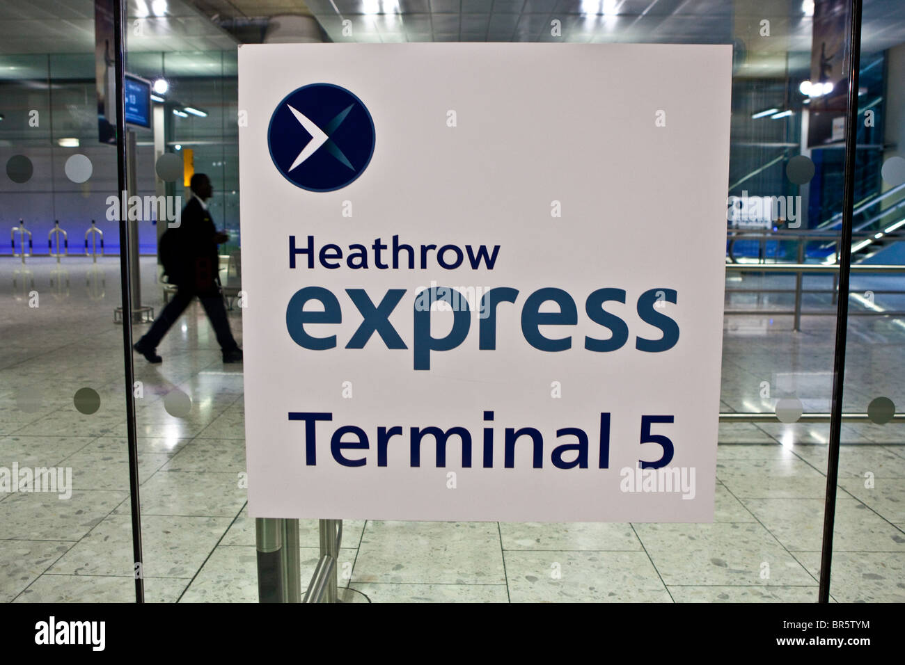 The Heathrow Express train station at London Heathrow Airport Terminal 5. Stock Photo