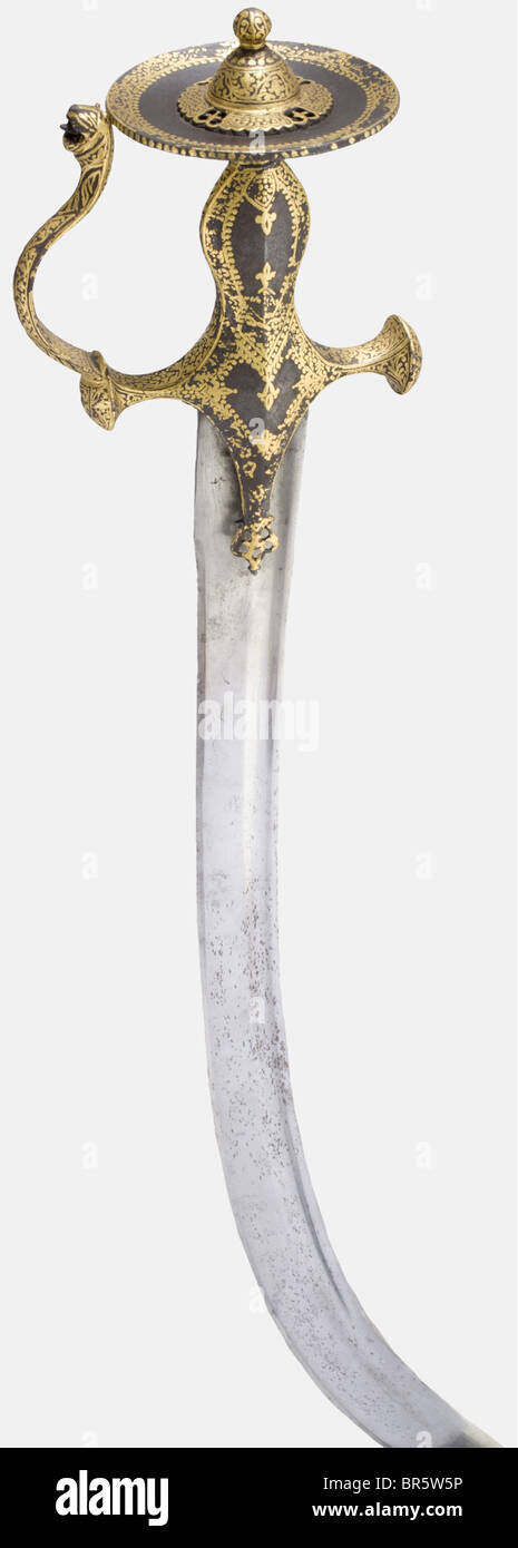 A gold-inlaid Indian tulwar, 19th century A single-edged blade with ...