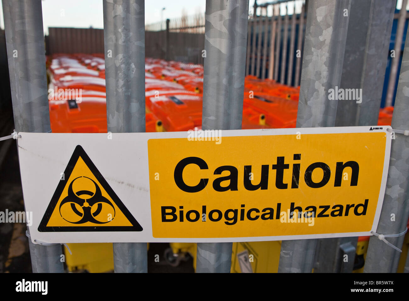 The bio-hazard bin store at the rear of Queen Charlotte's & Chelsea hospital, London, United Kingdom. Stock Photo