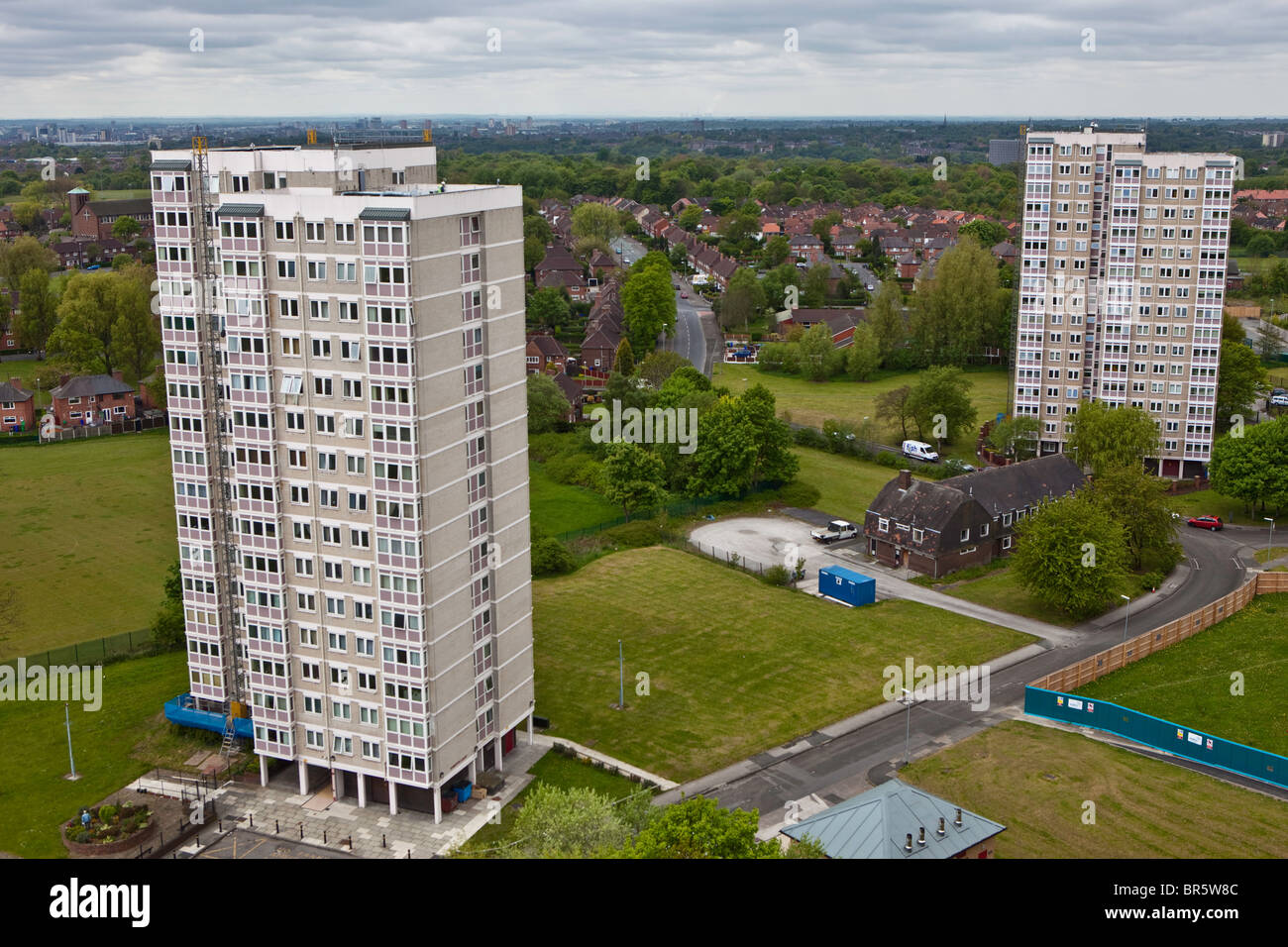 Kentmere Court, a high-rise tower block housing estate in the Charlestown area of Manchester. Stock Photo