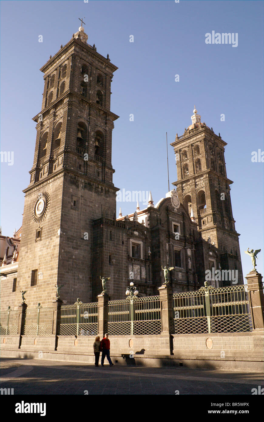 Front view of the Cathedral of the Immaculate Conception in the city of Puebla, Mexico Stock Photo