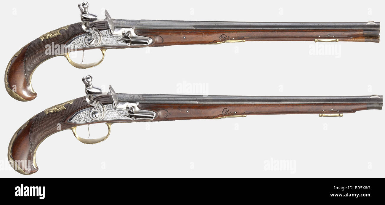 A Pair Of Long Flintlock Pistols Johann Jacob Kuchenreuter Circa 1730 a-pair-of-long-flintlock-pistols-johann-jacob-kuchenreuter-circa-1730