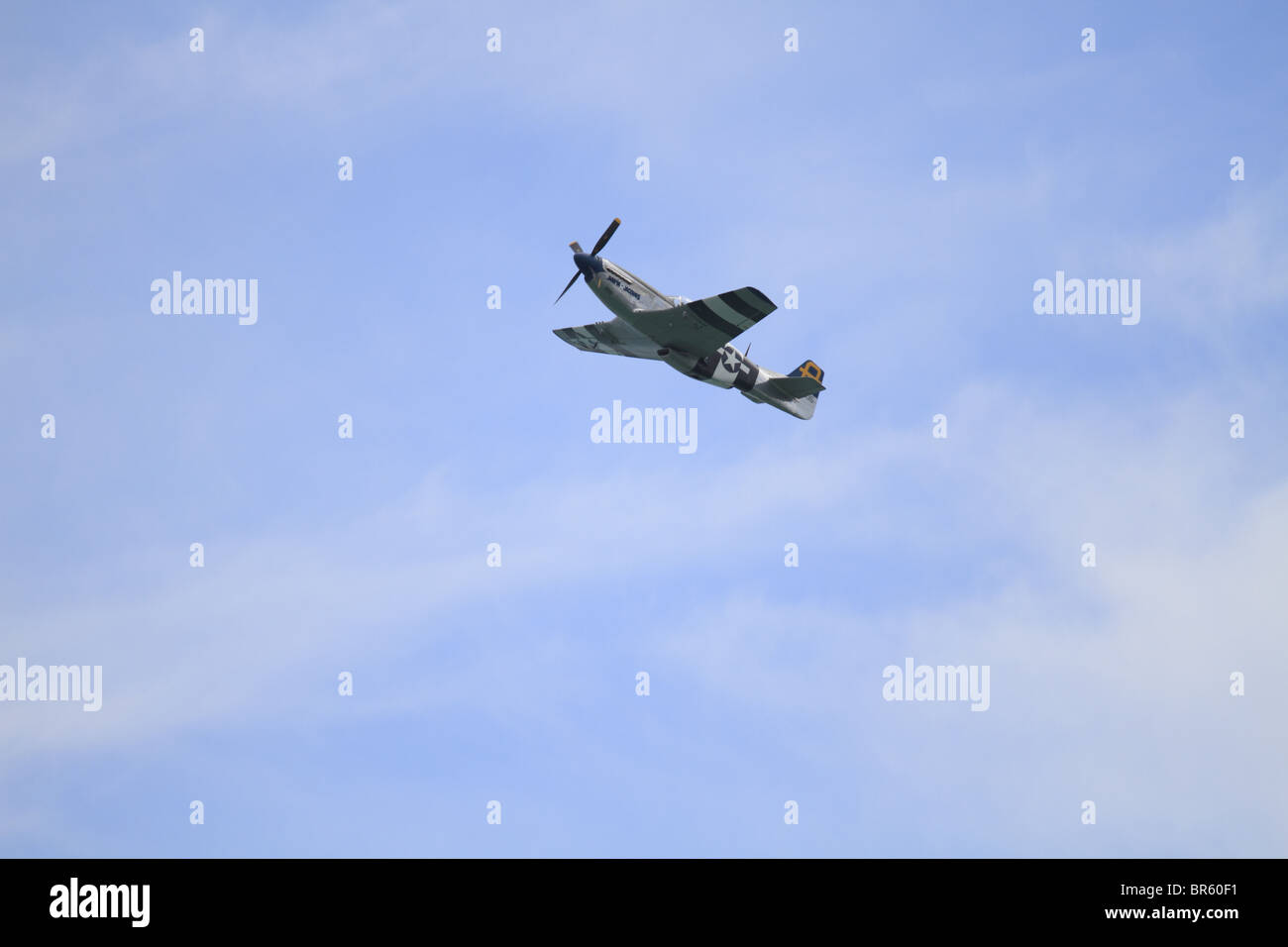 A P-51 Mustang flies over at Eastbourne Air Show, East Sussex, England. Stock Photo