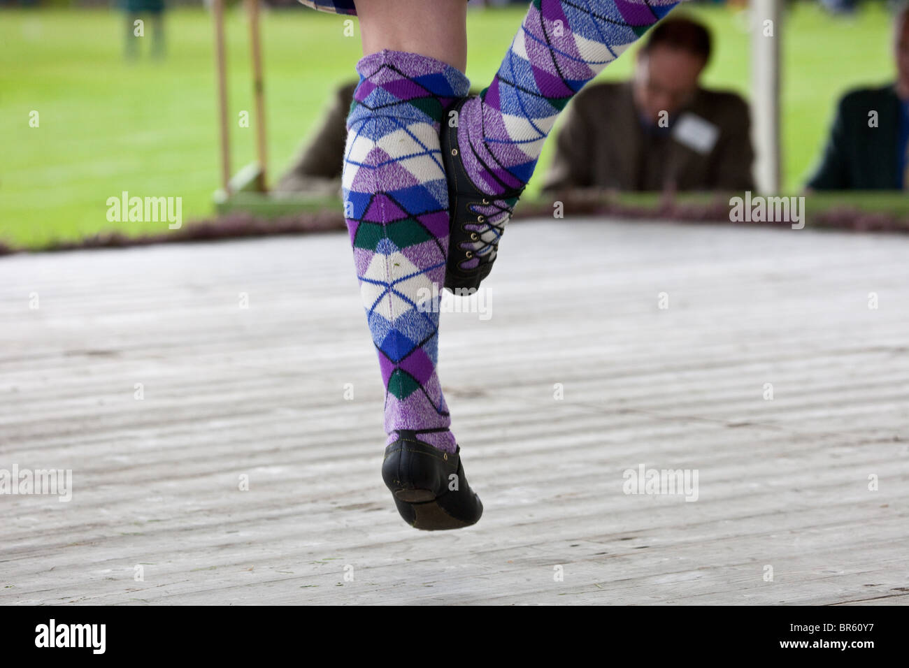 Female Highland reel Dancers, wearing purple socks at the Braemar Royal