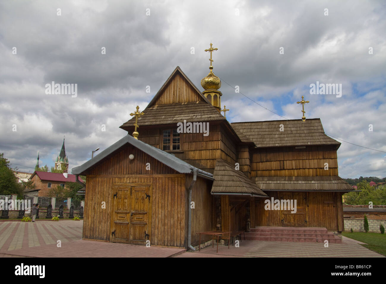 Wooden church of Dormition, Chortkiv, Ternopil oblast (province), Podillya, Western Ukraine Stock Photo