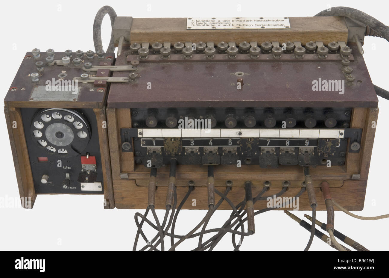 A German army telephone switchboard., Ten lines complete with their
