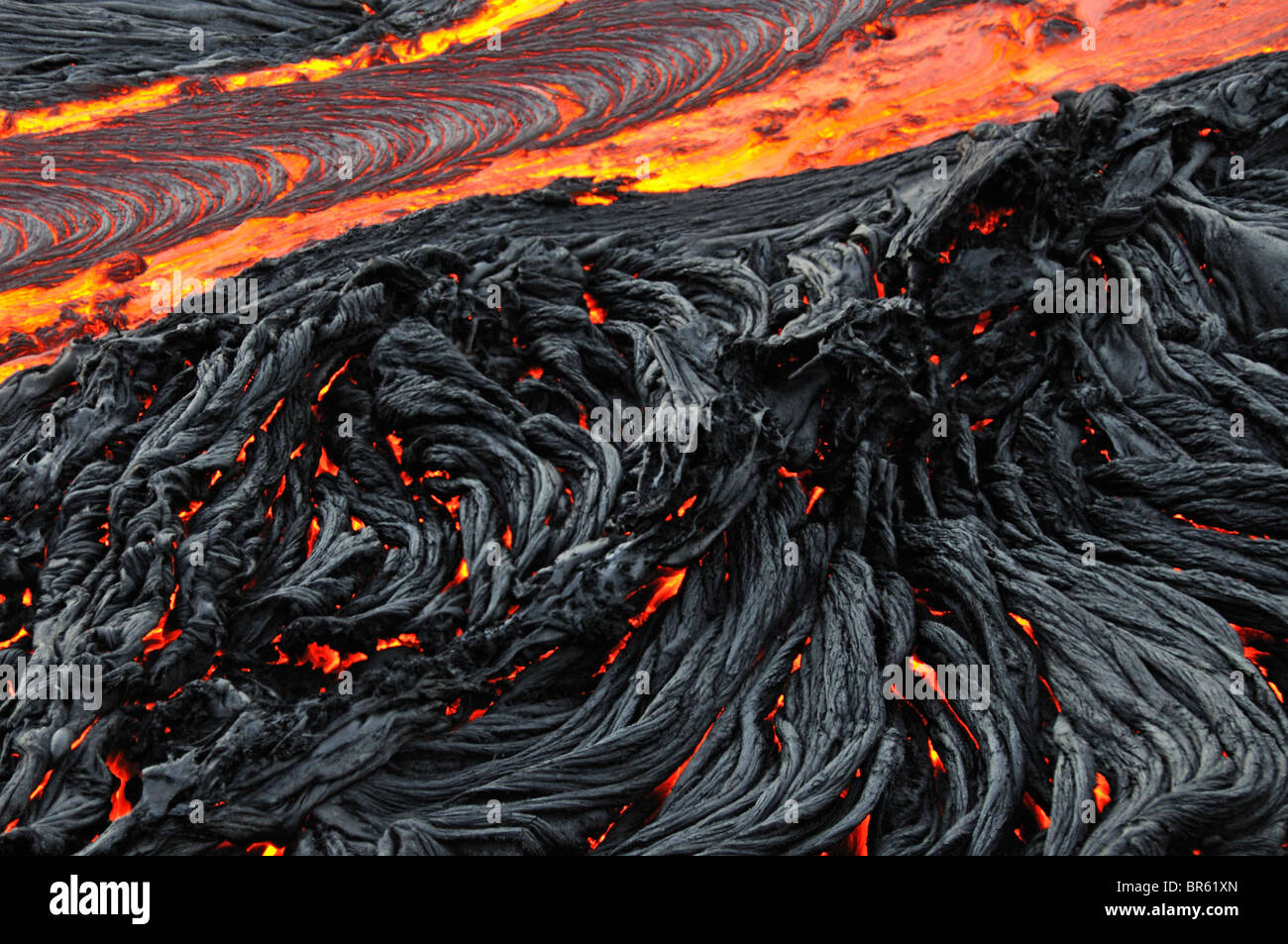 Molten lava, close-up, Kilauea Volcano, Hawaii Islands, United States Stock Photo