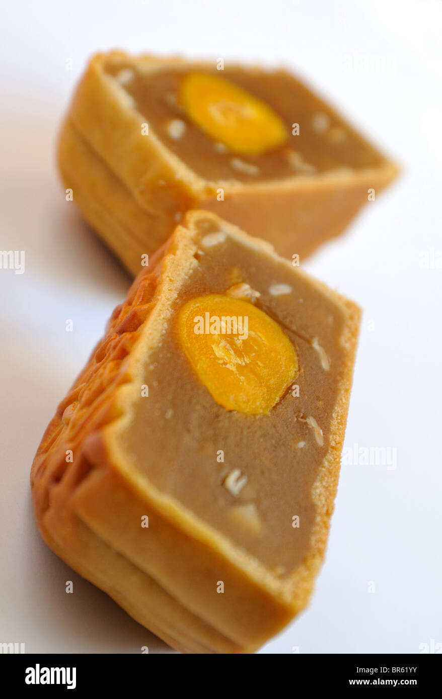 Chinese mooncake with egg yolk and nuts for mid-autumn or moon festival ...