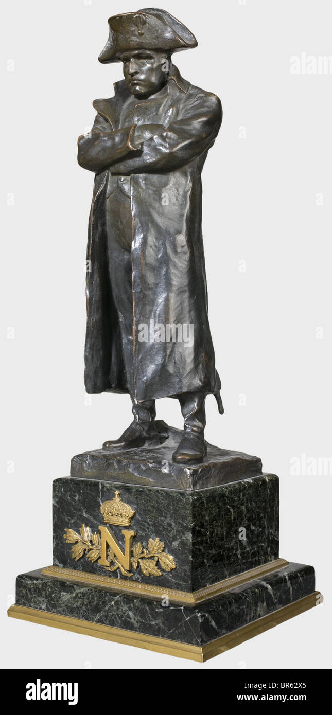 Emperor Napoleon I - a bronze statue, of the Emperor in a greatcoat with  his arms folded. Signed "H. Müller" on the back of the plinth, presumably  Hans Müller ( b. 1873