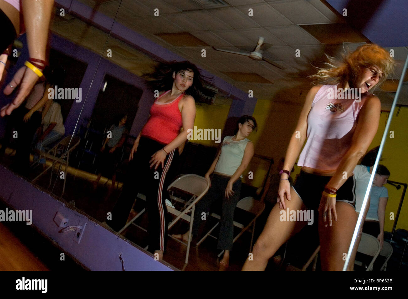 Crunch gyms cardio striptease class Stock Photo