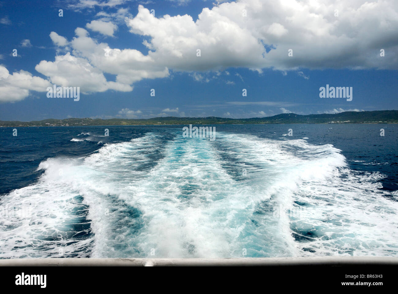 the Wake of a ferry boat, Vieques, Puerto Rico Stock Photo