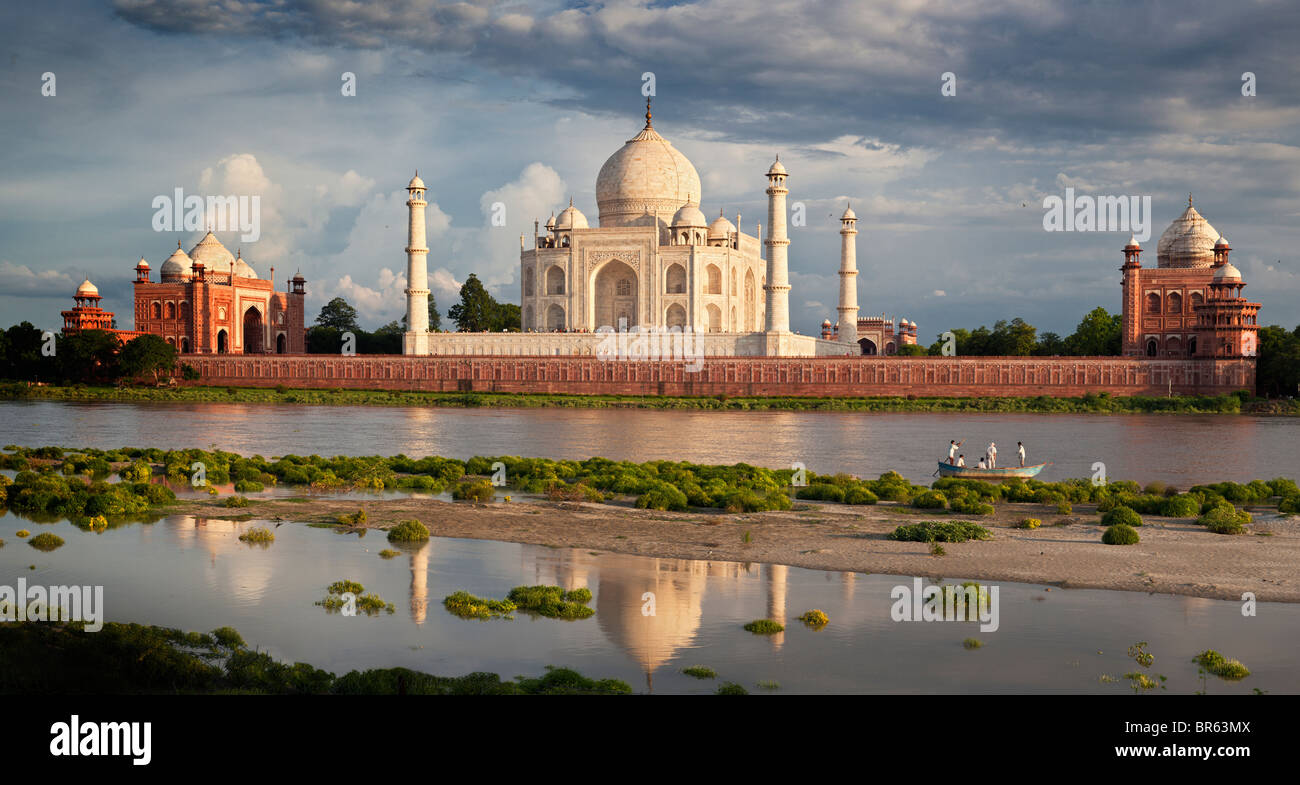 Taj Mahal seen from across the Yamuna River in Agra, Uttar
