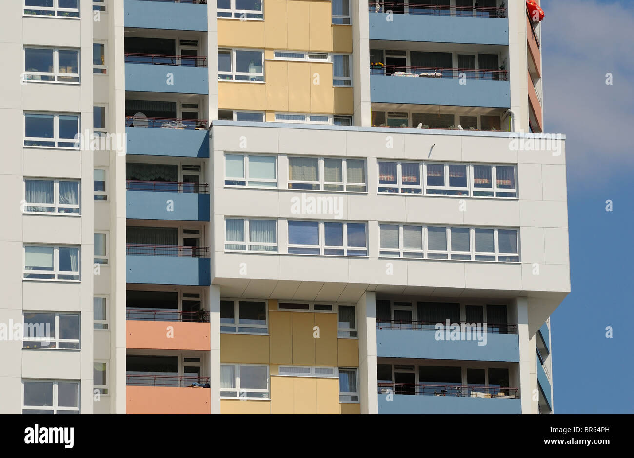 High-rise apartment building by Walter Gropius, Gropiusstadt, satellite settlements, Neukoelln, Berlin, Germany, Europe. Stock Photo