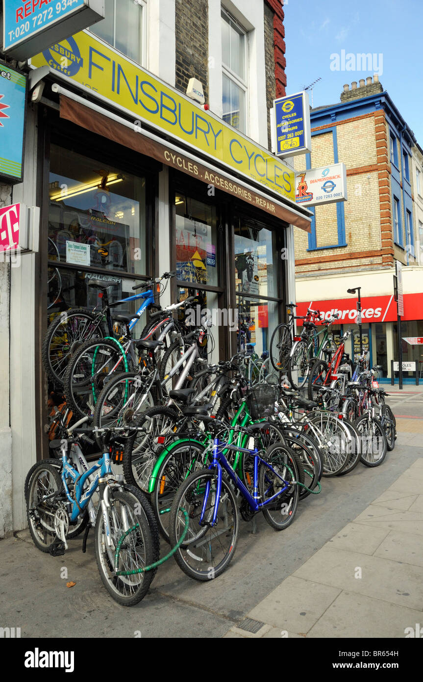 Finsbury Cycles, bikes outside shop, Finsbury Park London England UK