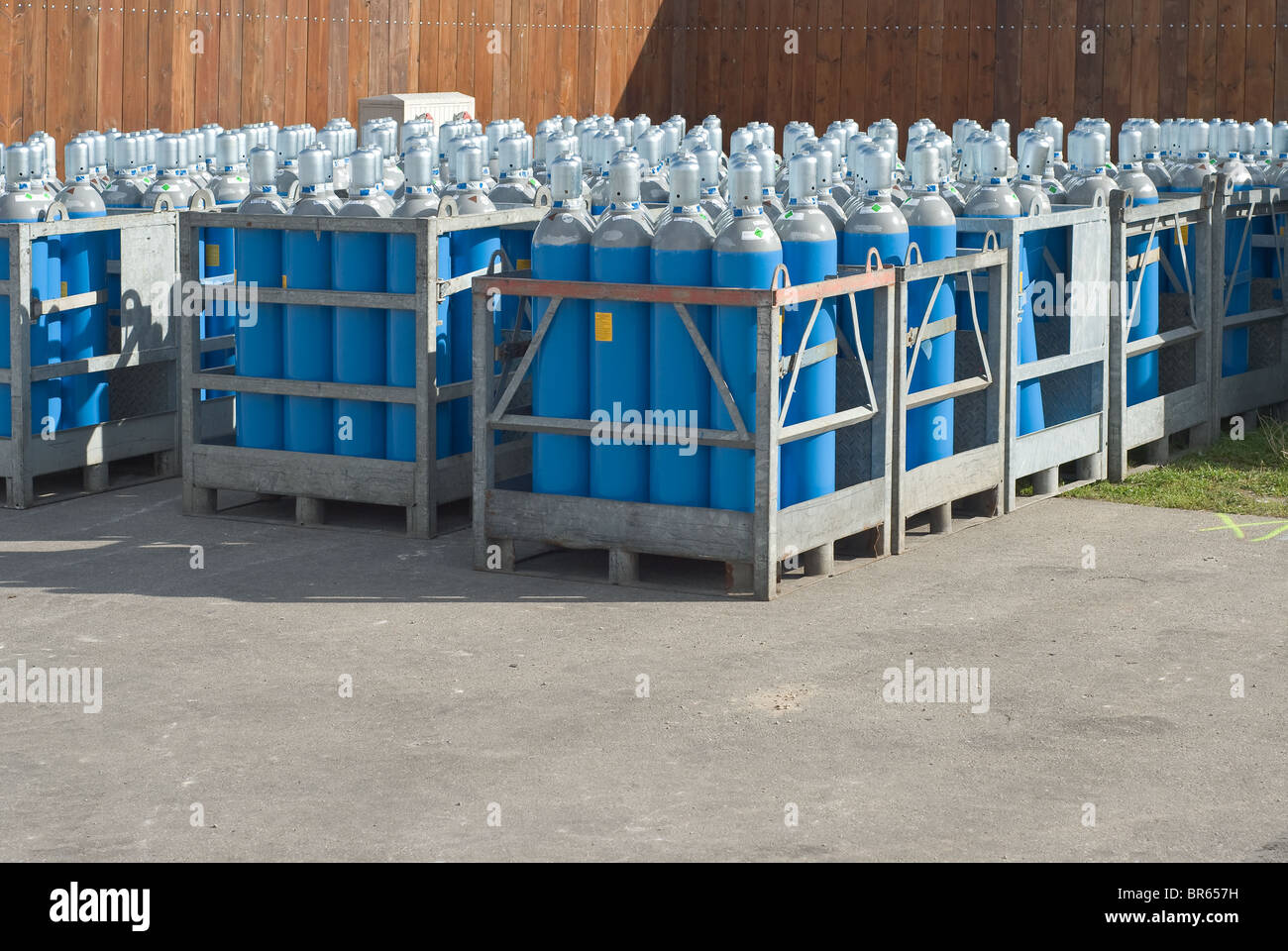 Industrial Size Gas Bottles for Cooking and Heating Stock Photo