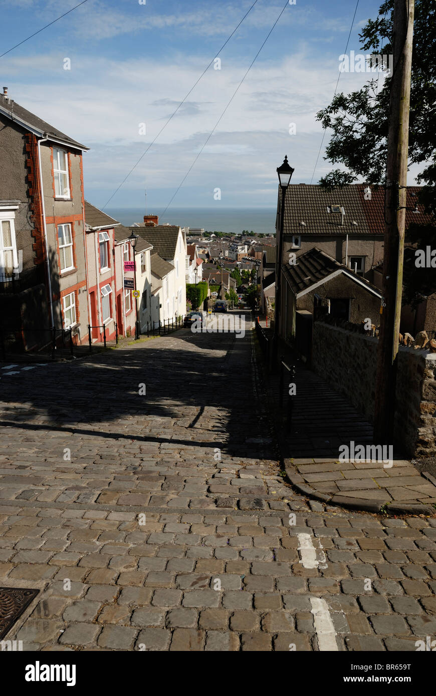 Cobbled Constitution Hill in the Mount Pleasant area of Swansea, Wales