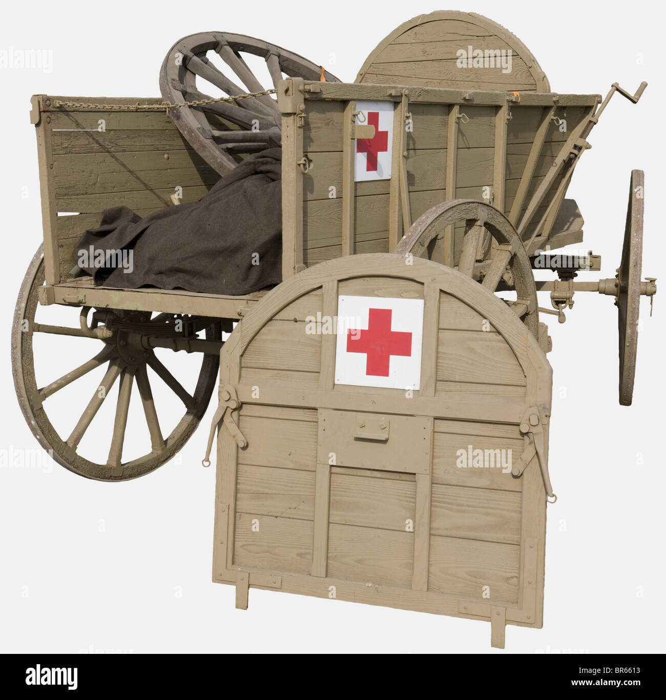 A horsedrawn ambulance cart "Service de SantÚ"., The German Army Stock