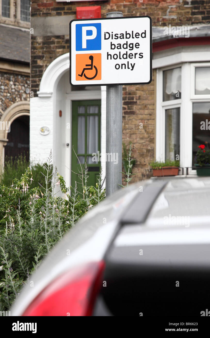 Disabled badge holders only sigh in residential area Stock Photo