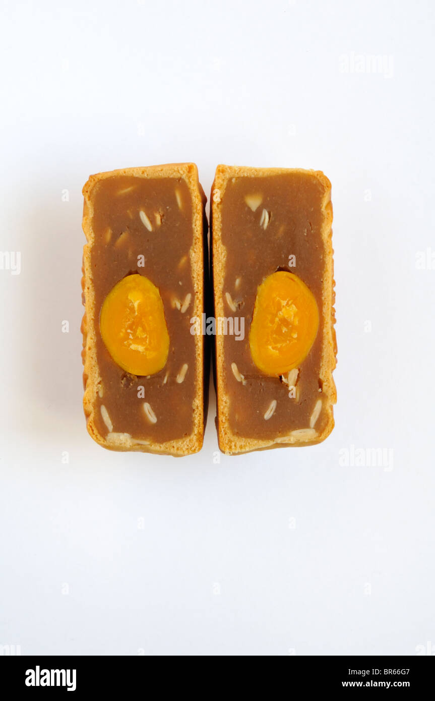 Chinese mooncake with egg yolk and nuts for mid-autumn or moon festival ...