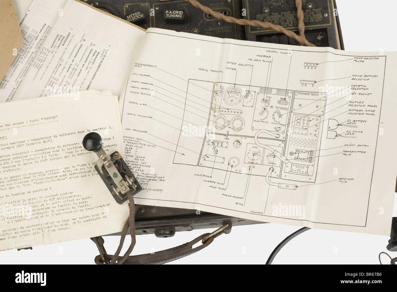 MATERIEL TECHNIQUE, Valise radio du modèle MK II, type 3, donnée par la 'Special Operation Execution' (SOE) en dotation à la résistance française. De fabrication anglaise en 1941, cet appareil couvrait la bande de fréquence comprise entre 3 et 16 MHz en CW (télégraphie). Deux lampes étaient prévues pour l'émission, puissance délivrée de 20 Watts, son poids total est de 18 kg. Elle fonctionnait sur batterie et secteur afin de rester autonome en cas de coupure de courant. Son efficacité permettait des liaisons à plus de 1000 kilomètres. Complète dans sa valise de, Stock Photo