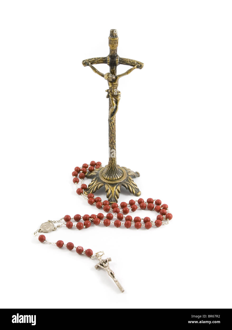 Rosary and metalic cross Stock Photo