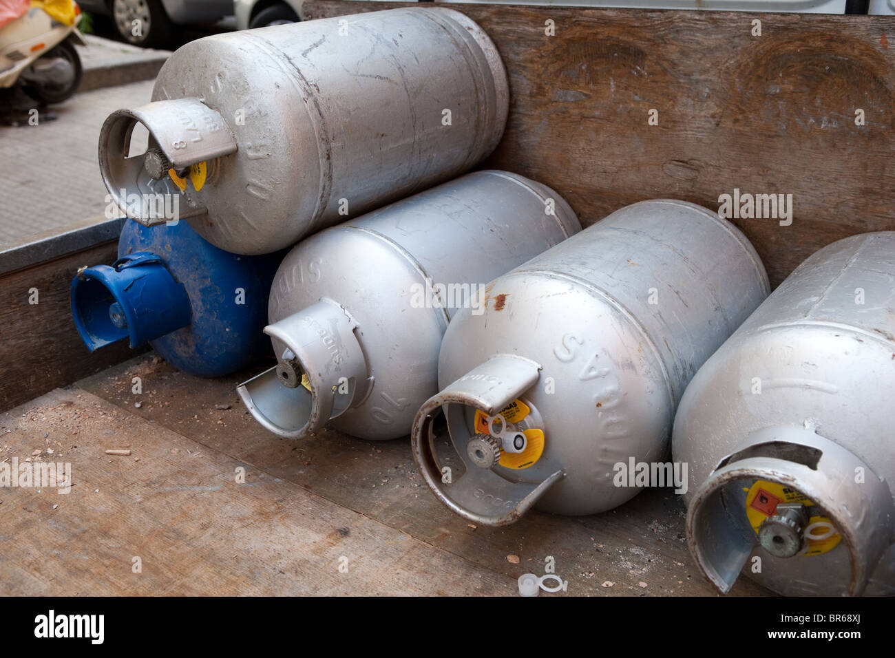 Gas GPL liquid propane cylinders Italy Stock Photo