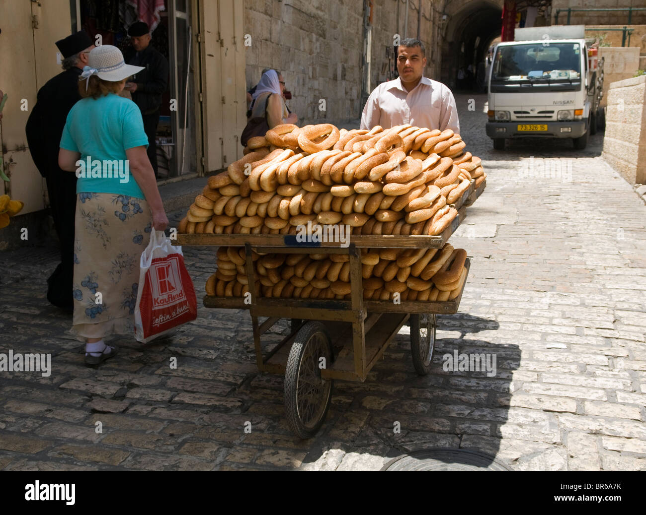 bread cart in the old city of Jerusalem Stock Photo