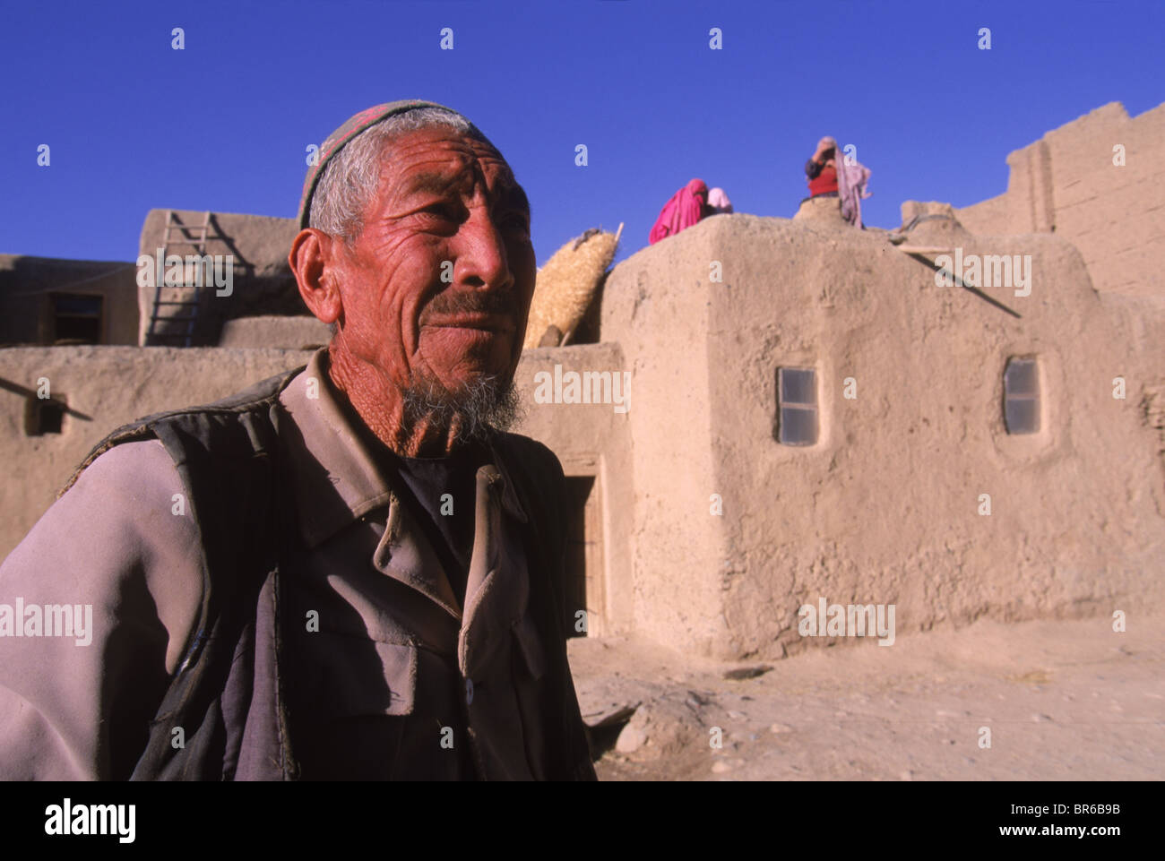 Striking Mongol features distinguish the face of a Hazara man who lives in the ruins of the Qala-i-Dokthar (Daughter's Castle) Stock Photo