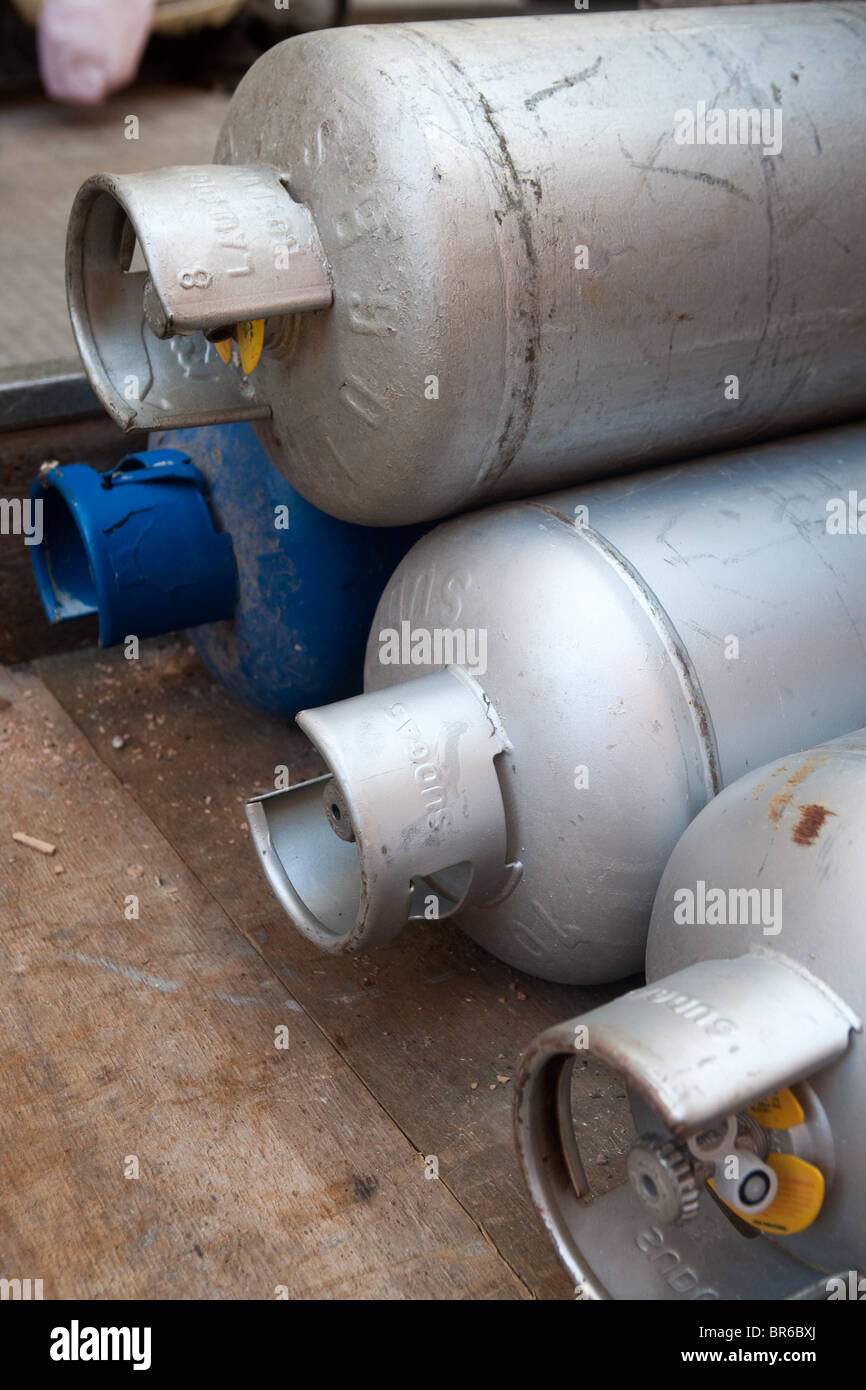 Gas GPL domestic liquid propane cylinders Formia Italy Stock Photo