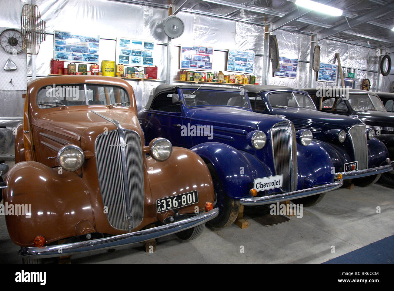 Some of the fantastic collection of cars and memorabilia  at the Powerhouse Motorcycle Museum in Tamworth, New South Wales 2340, Australia Stock Photo